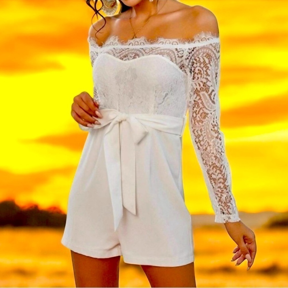 Lace off the shoulder romper​ ✨​​​​​
